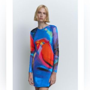 Zara sheer tulle multicolor dress